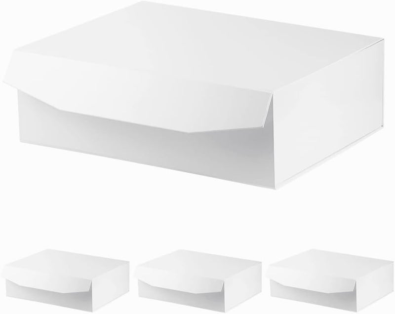 PACKGILO White Extra Large Gift Box with Lid 4 Pcs 16.5 x 13 x 5.3 Inches, Gift Box large White Gift Boxes for Presents Clothes Robe Wedding Dress Sweater,Reusable Foldable Bridesmaid Proposal Box（Glossy） - Image 1